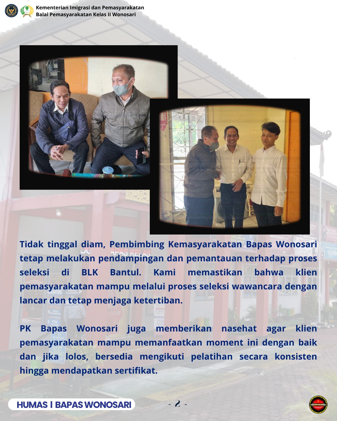 KLIEN BAPAS KELAS II WONOSARI IKUTI PELATIHAN DI BLK BANTUL